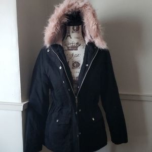 🌸Faux Fur Hooded Black Jacket/Coat